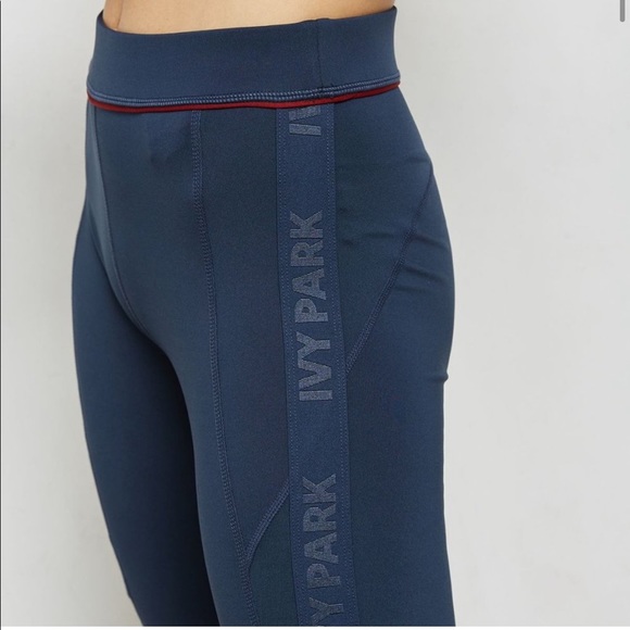 IVYPARK Navy Blue / dark Teal Cropped Logo a leggings with Red Trim Size Medium - Picture 3 of 12